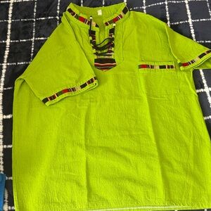 Vibrant Green Kids Shirt with Multicolor Trim